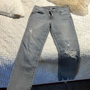Joe’s distressed straight leg gray jeans